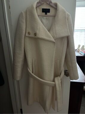 Ann Taylor Cream Wool Blend Belted Coat